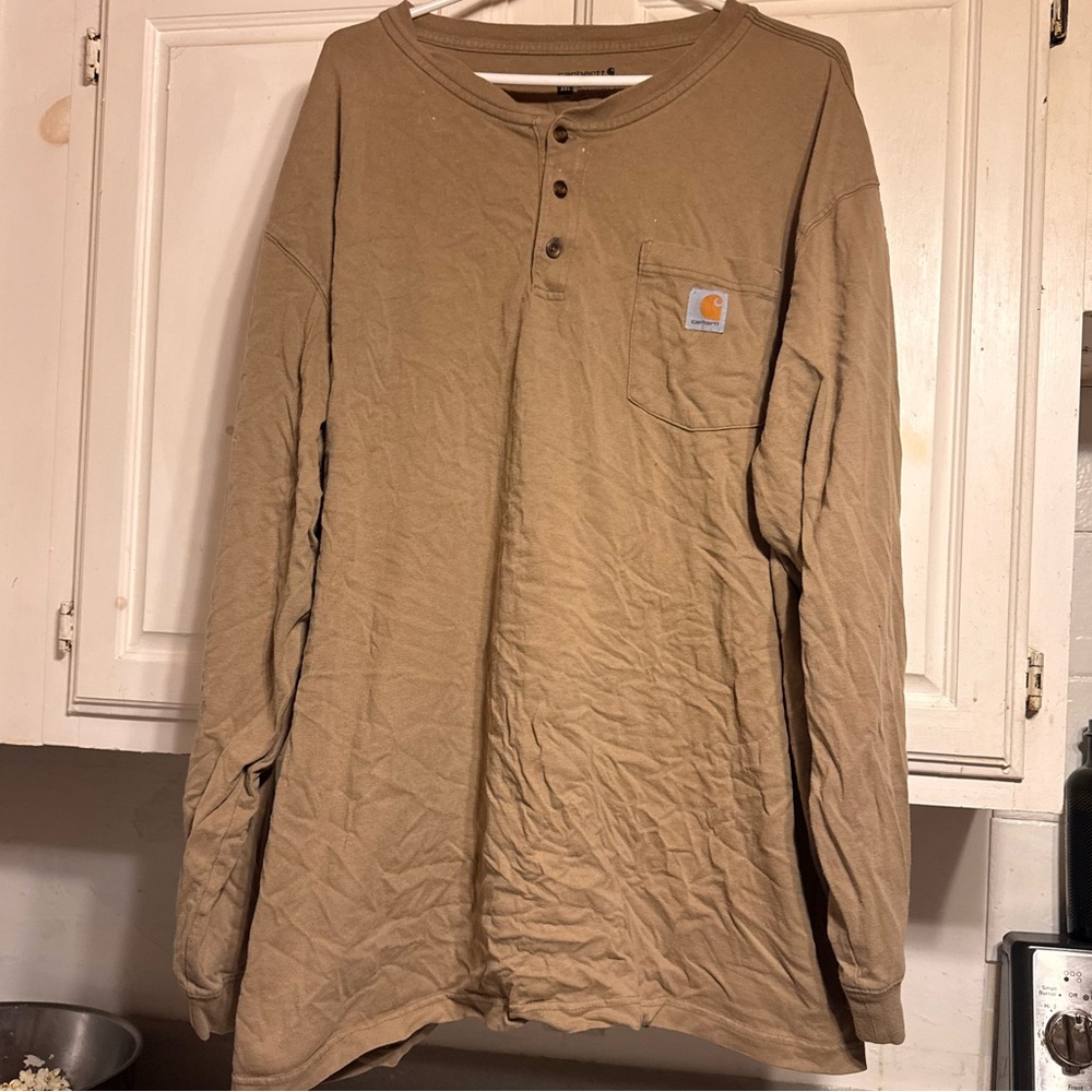 Carhartt Men's Brown Long Sleeve Henley Shirt size 3XL